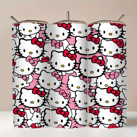 Hello Kitty 20oz Stainless Steel Tumbler with Straw - Perfect for Hot & Cold Drinks, Ideal for Home, Travel & Outdoor Use - Great Gift for Friends, Best for Christmas