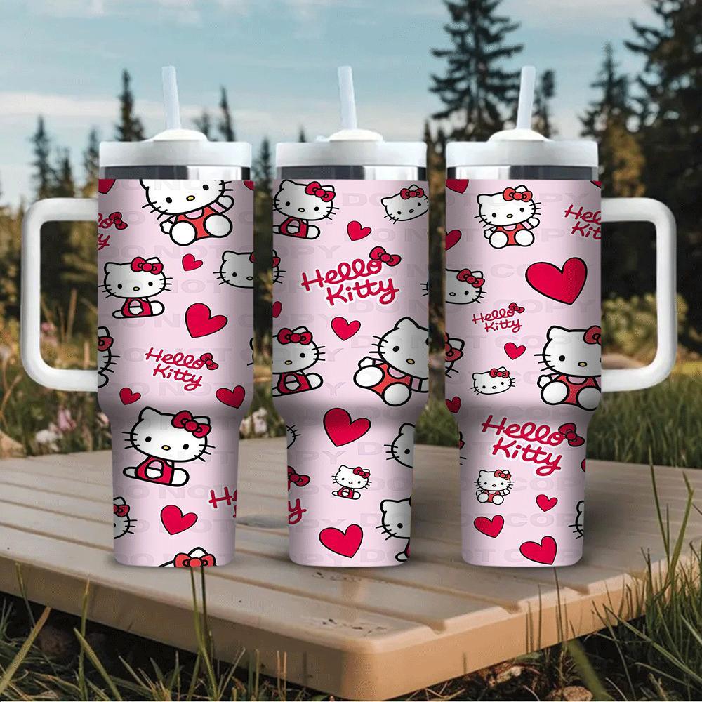 1pc Sanrio Hello Kitty 40oz Stainless Steel Insulated Water Bottle with Handle and Straw, Portable Drinkware for Car, Home, Office, Travel - Summer Beverage Cup, Birthday Gift Idea