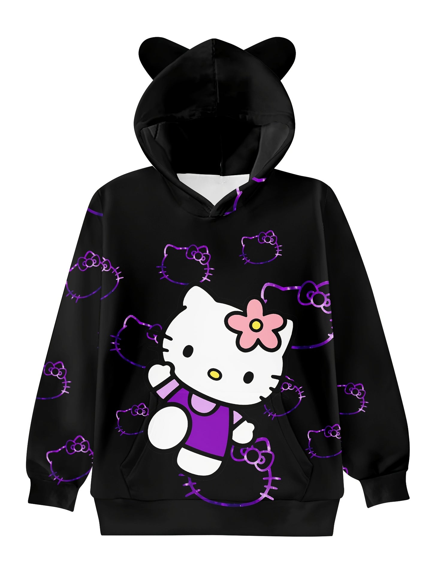Sanrio Hello Kitty 3D Print Hoodie - Cozy & Soft Pullover for Youngsters, Perfect for Spring/Fall, Design, Machine Washable