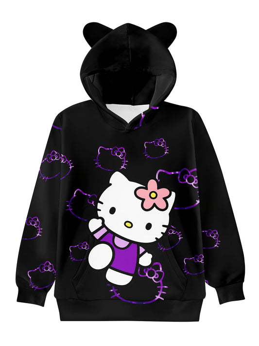Sanrio Hello Kitty 3D Print Hoodie - Cozy & Soft Pullover for Youngsters, Perfect for Spring/Fall, Design, Machine Washable