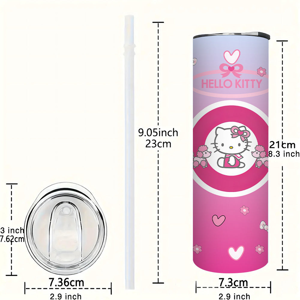 For Hello Kitty Stainless Steel Tumbler with Lid and Straw, 20 oz Insulated Water Bottle, Durable Drinkware, with Lid and Straw for Outdoor, Travel, Birthday, Christmas, New Year, Valentine'S Day Gift