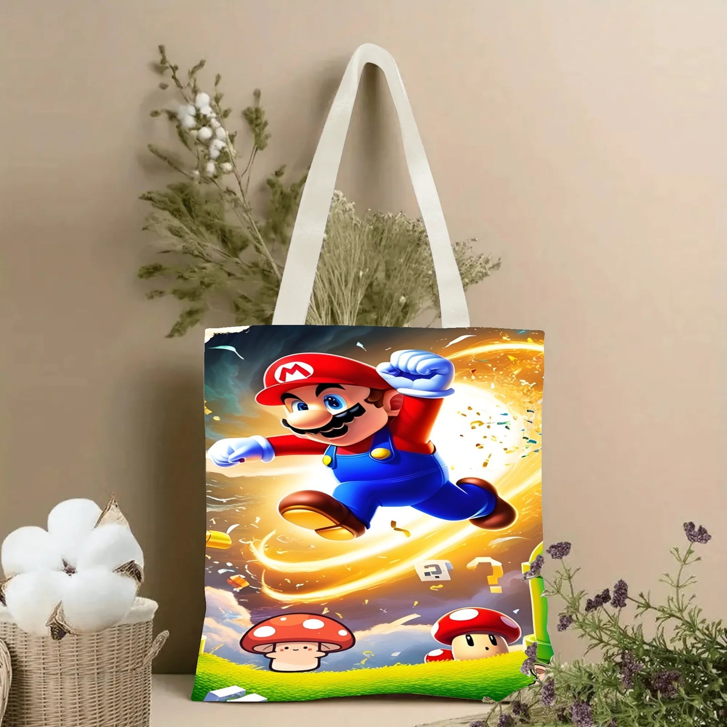 1pc SUPER MARIO Cartoon Print Tote Bag, Large Capacity Polyester Shoulder Bag with Classic Video Game Theme, Ideal for Work, College, Grocery Shopping, Fits Various Occasions Including Birthdays, Housewarming, Bachelor Partie