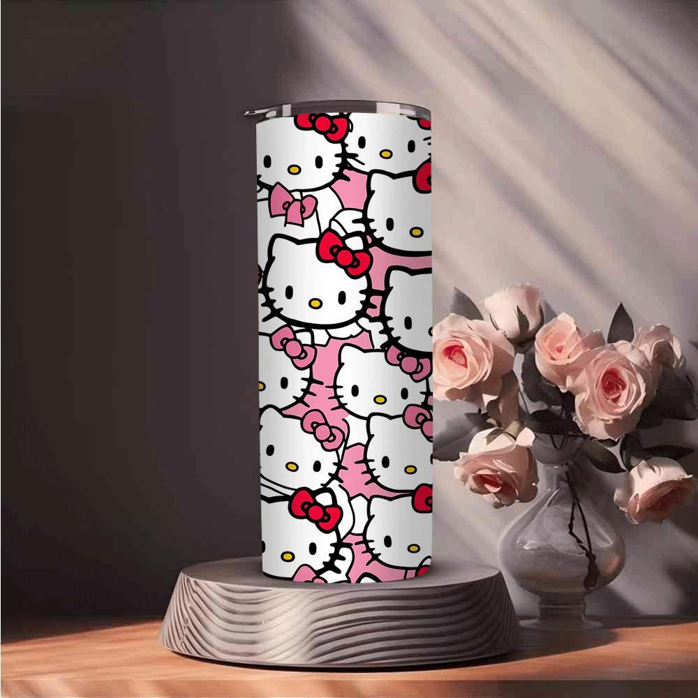 Hello Kitty 20oz Stainless Steel Tumbler with Straw - Perfect for Hot & Cold Drinks, Ideal for Home, Travel & Outdoor Use - Great Gift for Friends, Best for Christmas