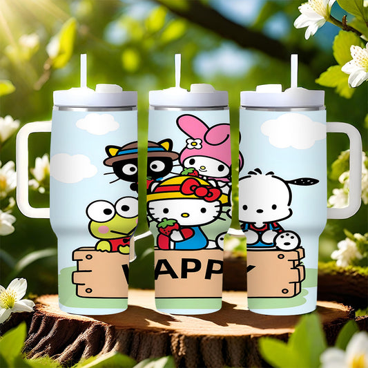 Sanrio Hello Kitty 40oz Insulated Stainless Steel Tumbler with Handle, Lid & Straw - Perfect for Car Travel, Camping, Hiking | Ideal Valentine's Day Gift