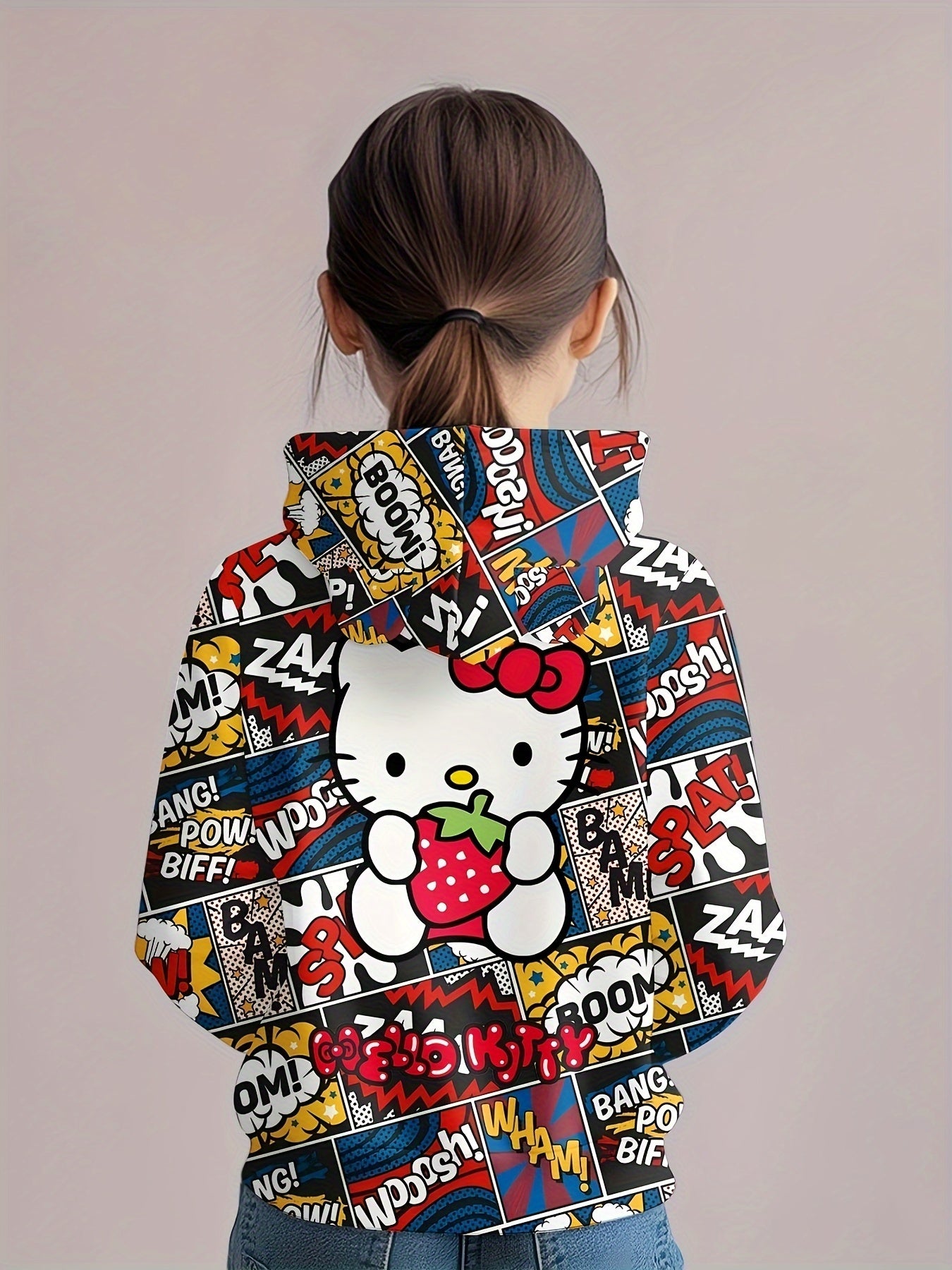 Sanrio Hello Kitty Hoodie for Girls - Cozy & Stylish Long Sleeve Pullover with 3D Cat Ears and Large Pockets, Perfect for All Seasons
