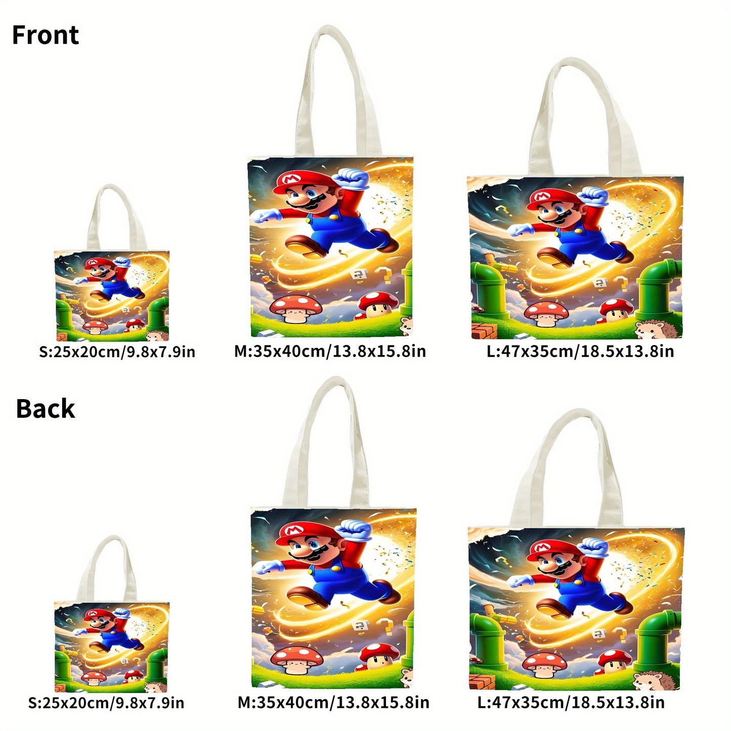 1pc SUPER MARIO Cartoon Print Tote Bag, Large Capacity Polyester Shoulder Bag with Classic Video Game Theme, Ideal for Work, College, Grocery Shopping, Fits Various Occasions Including Birthdays, Housewarming, Bachelor Partie