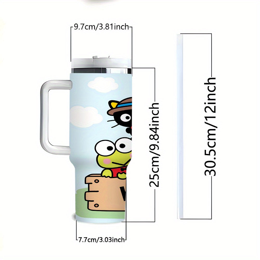 Sanrio Hello Kitty 40oz Insulated Stainless Steel Tumbler with Handle, Lid & Straw - Perfect for Car Travel, Camping, Hiking | Ideal Valentine's Day Gift